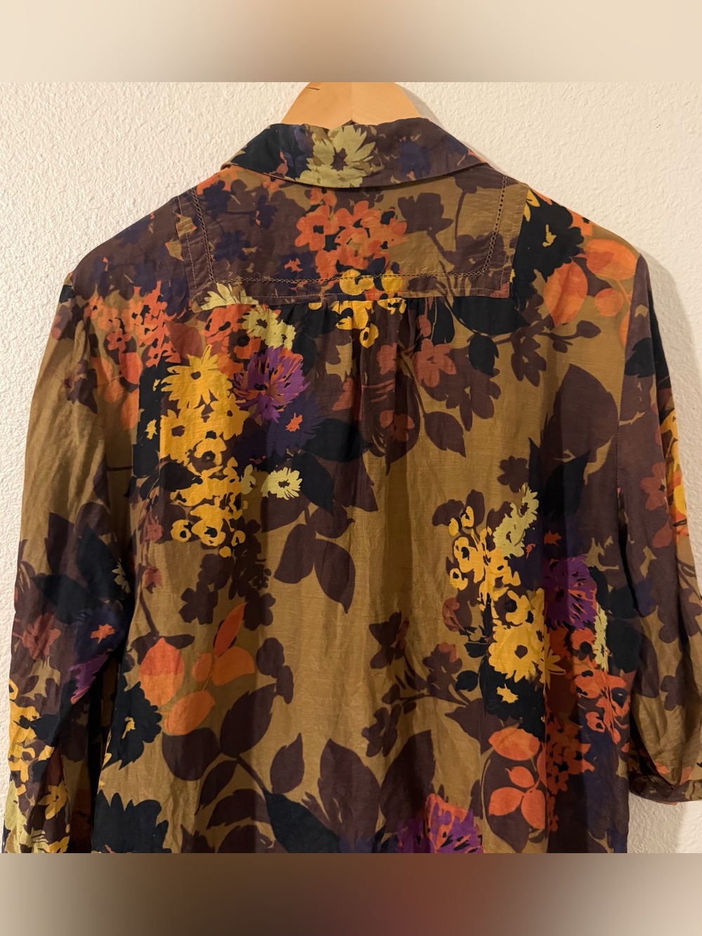 Coldwater Creek Cotton and Silk Blend Earth Tone Floral Button Up Tunic Women XL - Picture 7 of 13